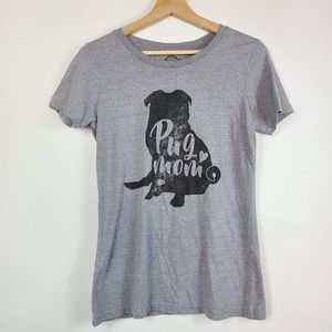 Crazy Dog T-Shirts Gray Pug Mom Graphic Short Sleeve T-Shirt